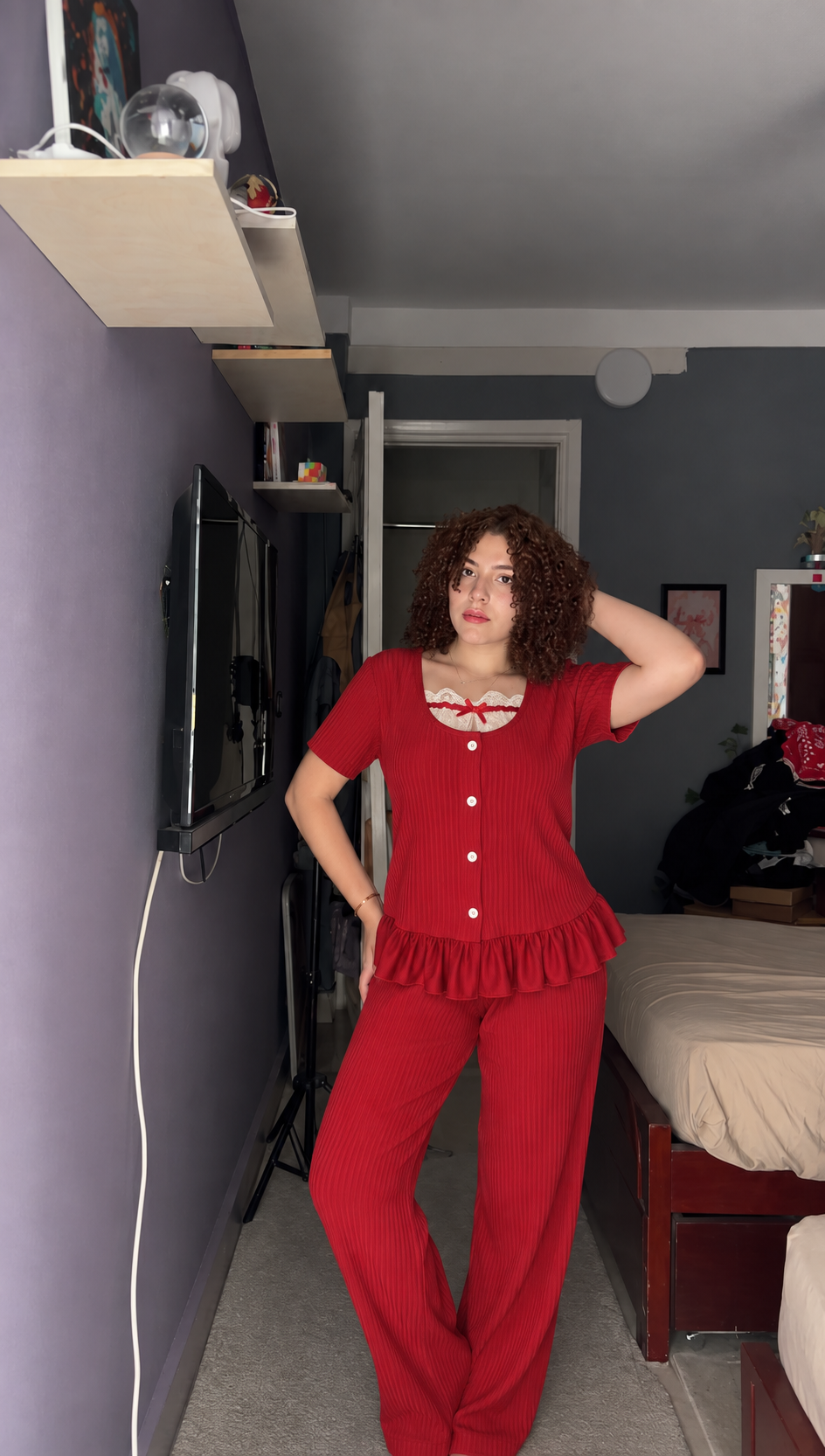 Ruby Ribbed Ruffle Pajama Set