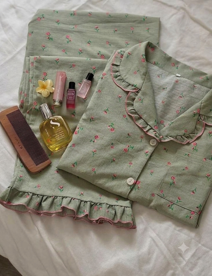 بيجامة 3 قطع  Rosy Green 💚